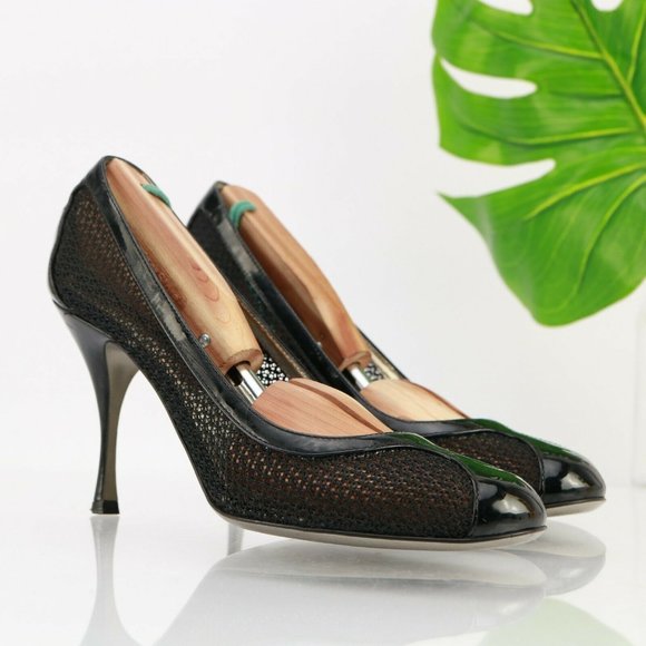 Dolce & Gabbana Shoes - Dolce & Gabbana Women Dress Pump Size 9 Black Patent Leather Mesh Stiletto Heels